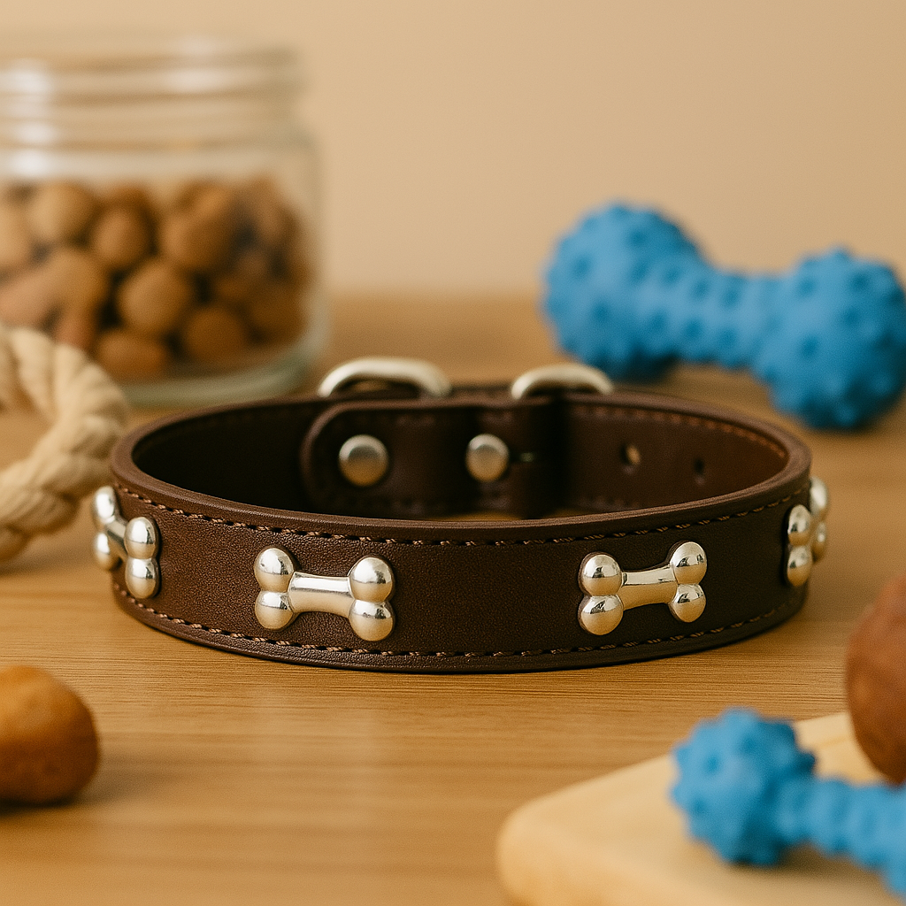 Collier pour chien en cuir ajustable et résistant
