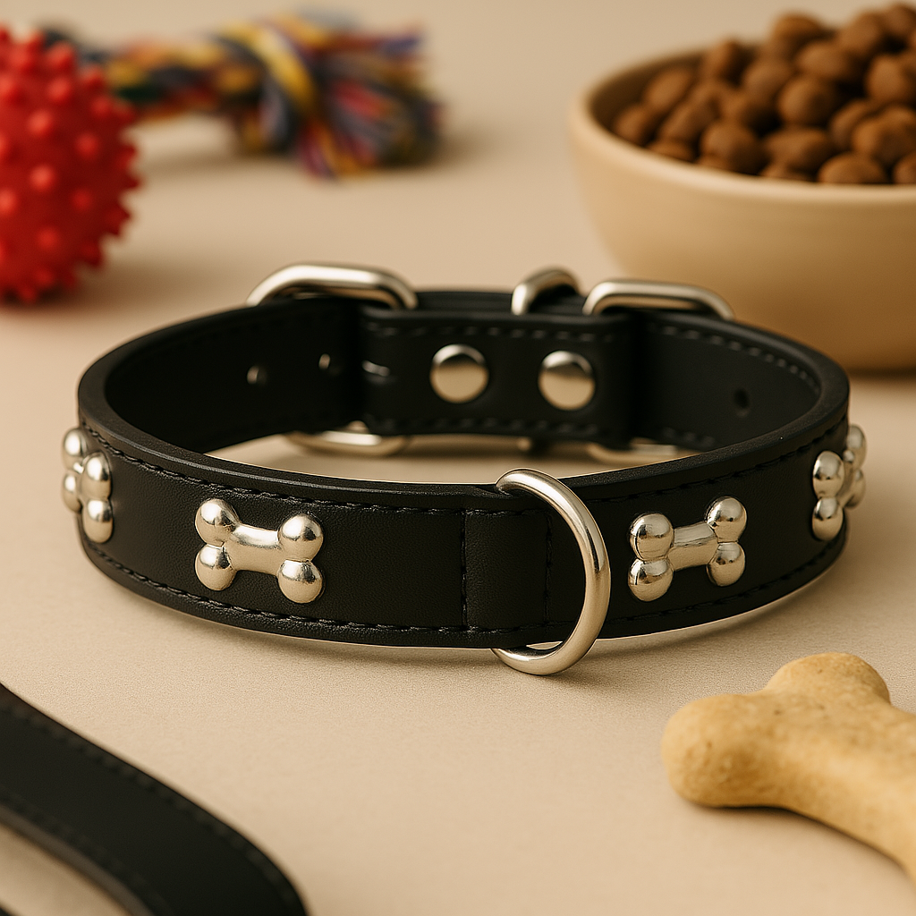 Collier pour chien en cuir ajustable et résistant