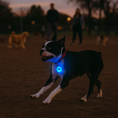 Médaille lumineuse LED pour chien - visibilité de nuit